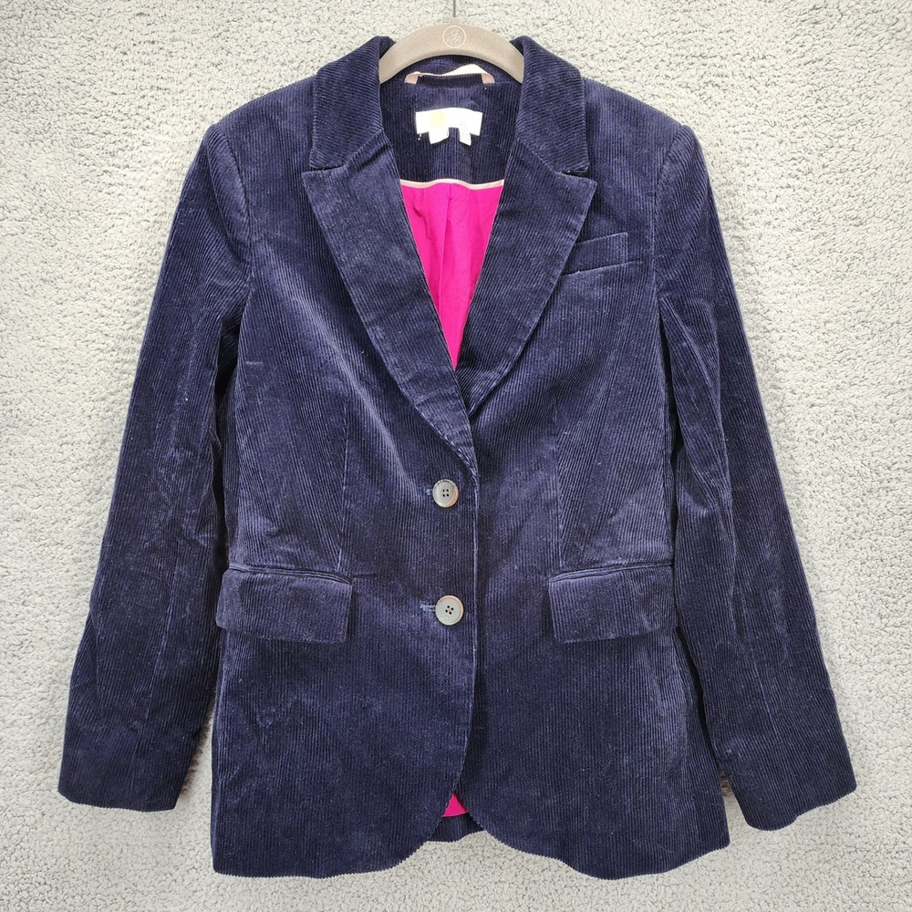 Boden Womens Navy Blue Corduroy Blazer Jacket Pink Lining‎ T0432 Size 4P